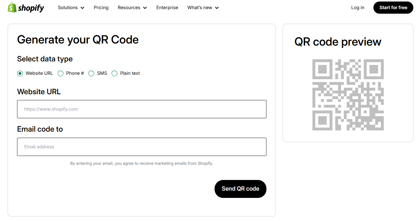 Shopify QR Code Generator page Shopify QR Code Generator page